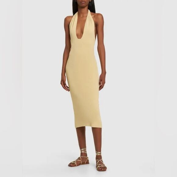 WeWoreWhat Viscose Nylon Halter Neck Midi Dress Women’s Small Tan - Picture 1 of 6